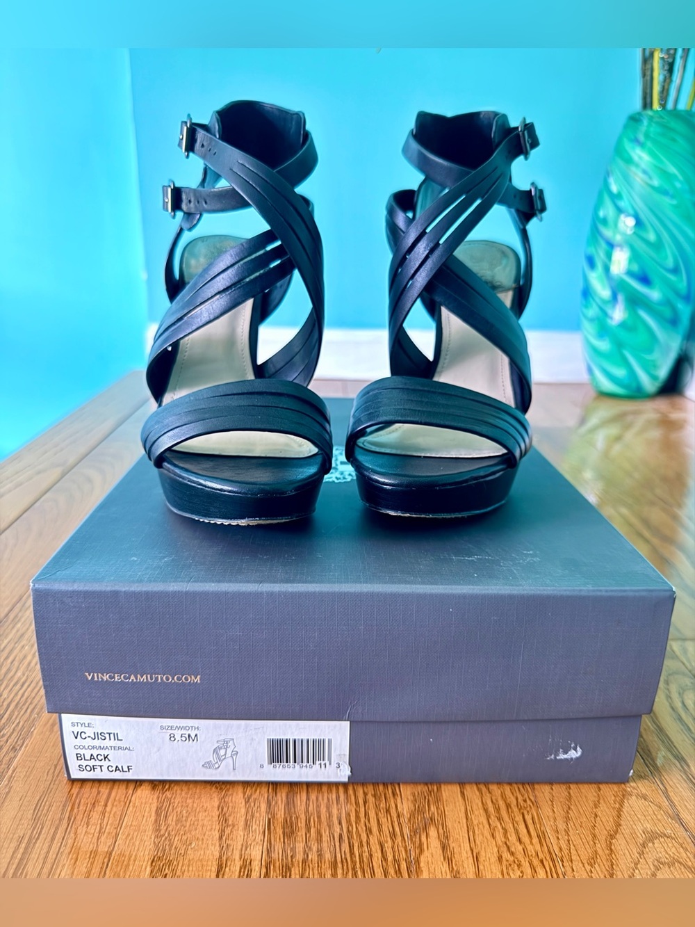 Vince Camuto Black Crisscross Platform Heels
